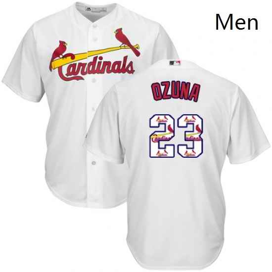 Mens Majestic St Louis Cardinals 23 Marcell Ozuna Authentic White Team Logo Fashion Cool Base MLB Jersey
